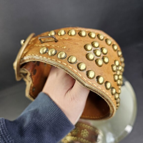 Vintage XL Dog Collar 20 To 24 Inch Adjustable Brass Buckle & Studs Leather - Picture 16 of 16